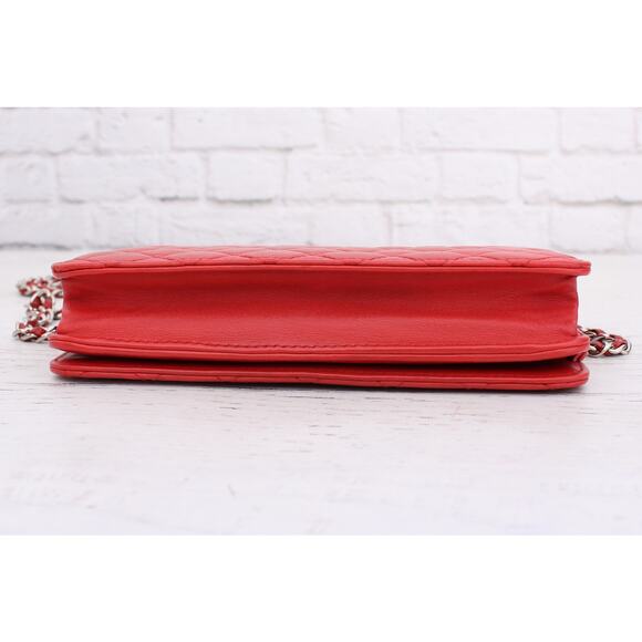 Chanel CC Full Flap Wallet on Chain Red Lambskin Leather Shoulder Handbag A4714 - Picture 10 of 12